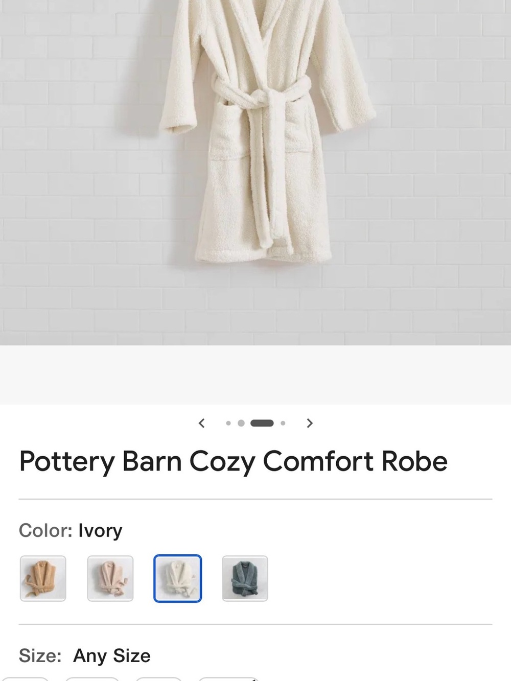 Pottery Barn Plush Shawl-Collar Robe - Cream COZY COMFORT ivory NEW large L - Picture 5 of 5